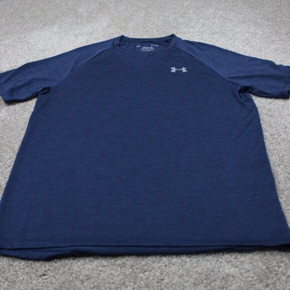 Under Armour The Tech Tee Shirt Mens Small Blue UA V-Neck Polyester S/S Pullover - Picture 2 of 12